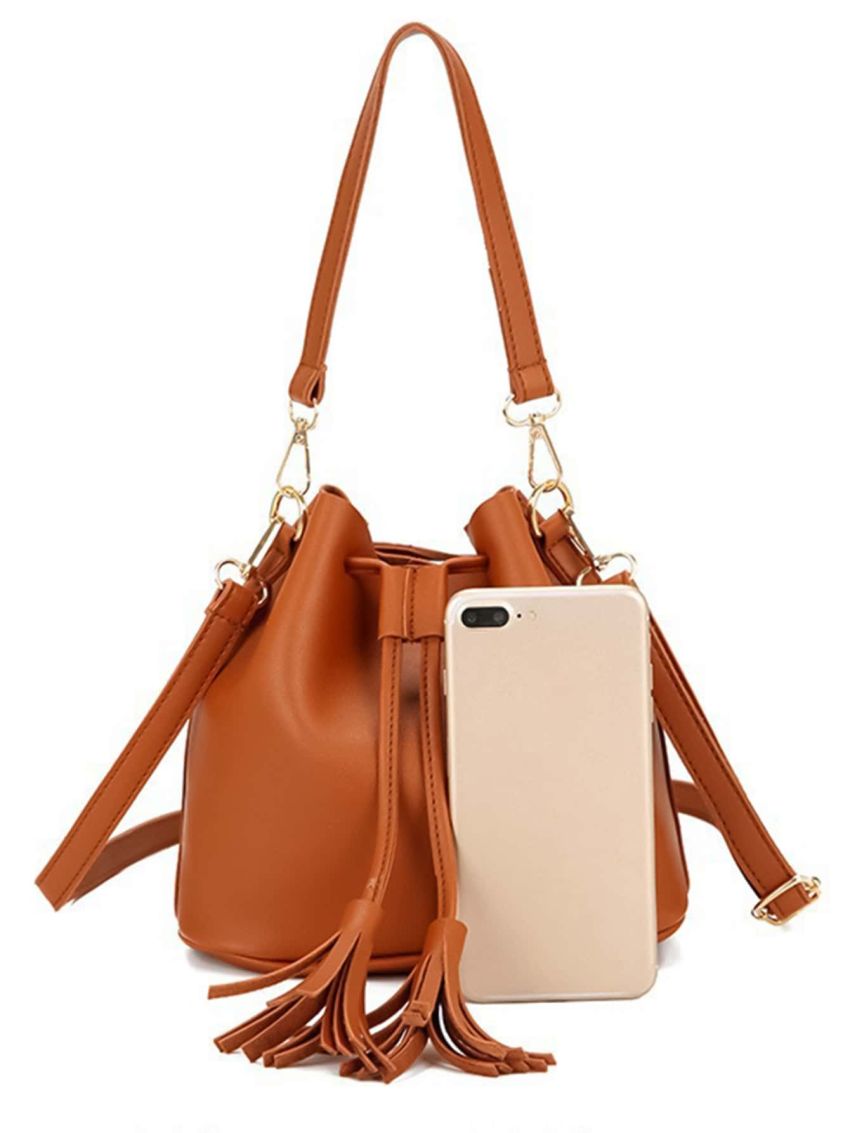Tassel Decor Drawstring Design Bucket Bag