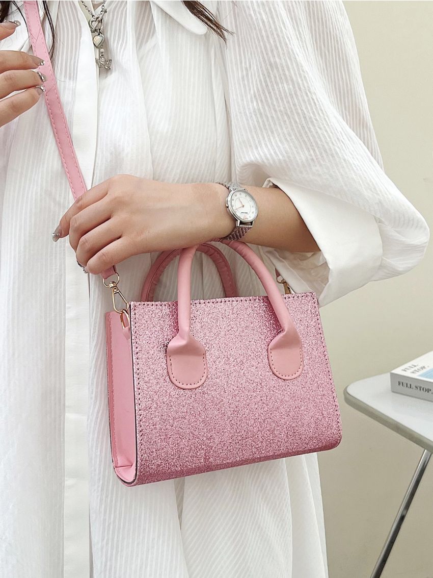 Mini Glitter Double Handle Square Bag