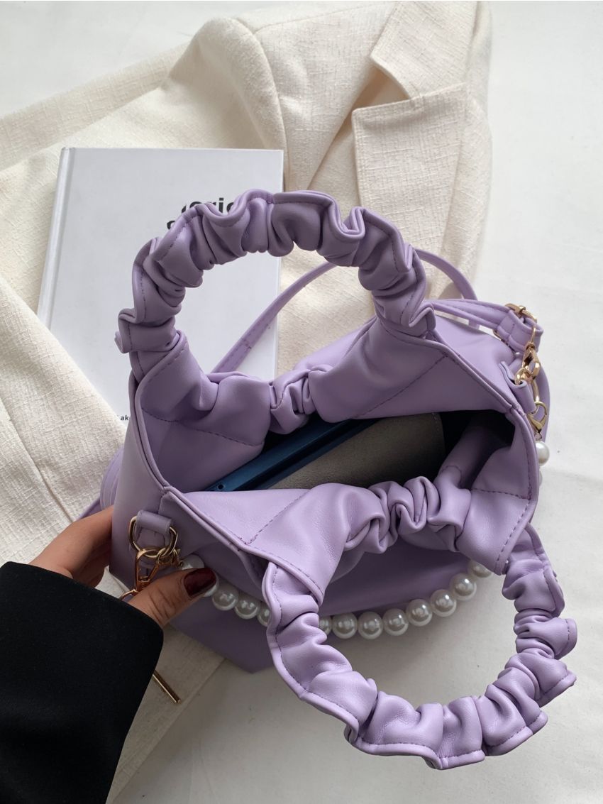 Faux Pearl Decor Ruched Bag