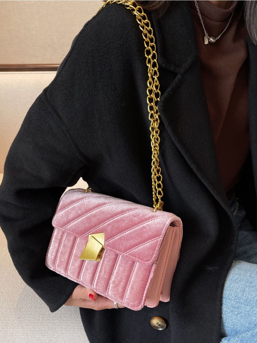 Quilted Flap Chain Square Bag