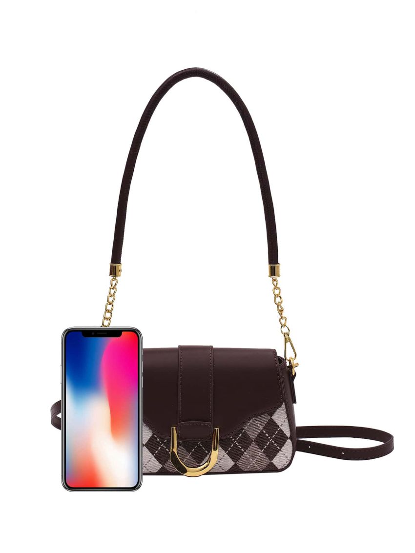 Argyle Pattern Flap Square Bag