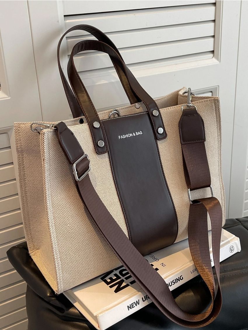 Letter Graphic Shoulder Tote Bag