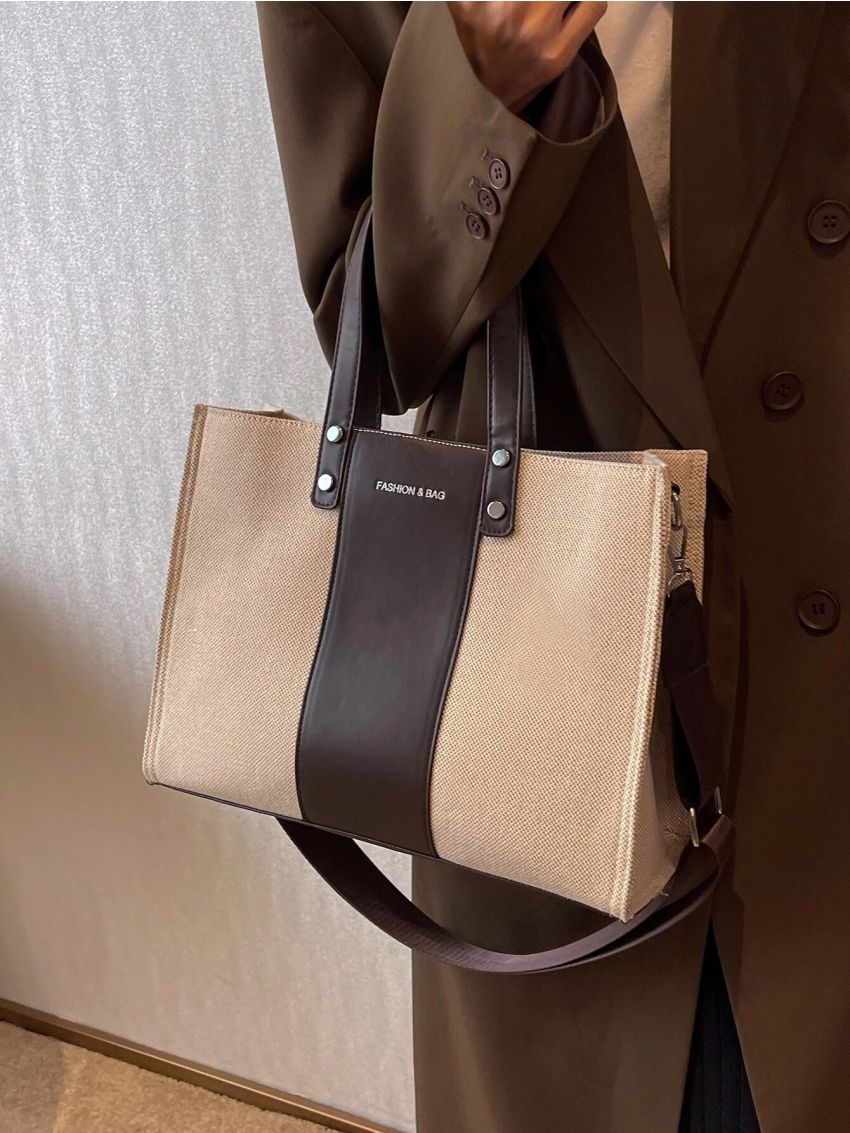 Letter Graphic Shoulder Tote Bag