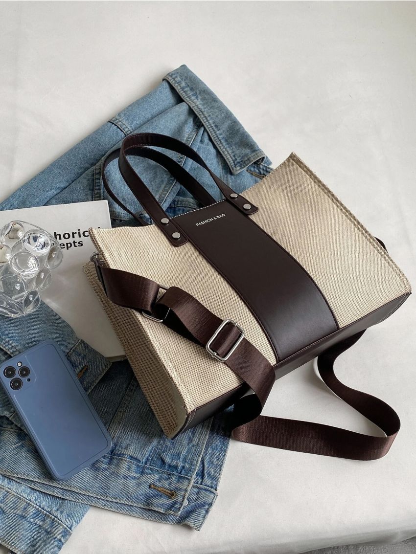 Letter Graphic Shoulder Tote Bag