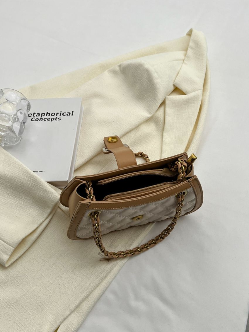 Buckle Decor Quilted Chain Shoulder Bag