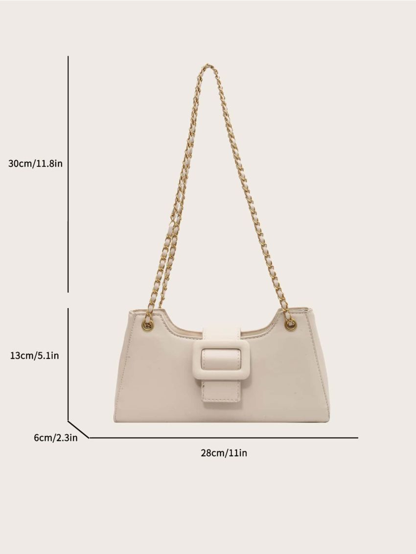 Buckle Decor Chain Baguette Bag