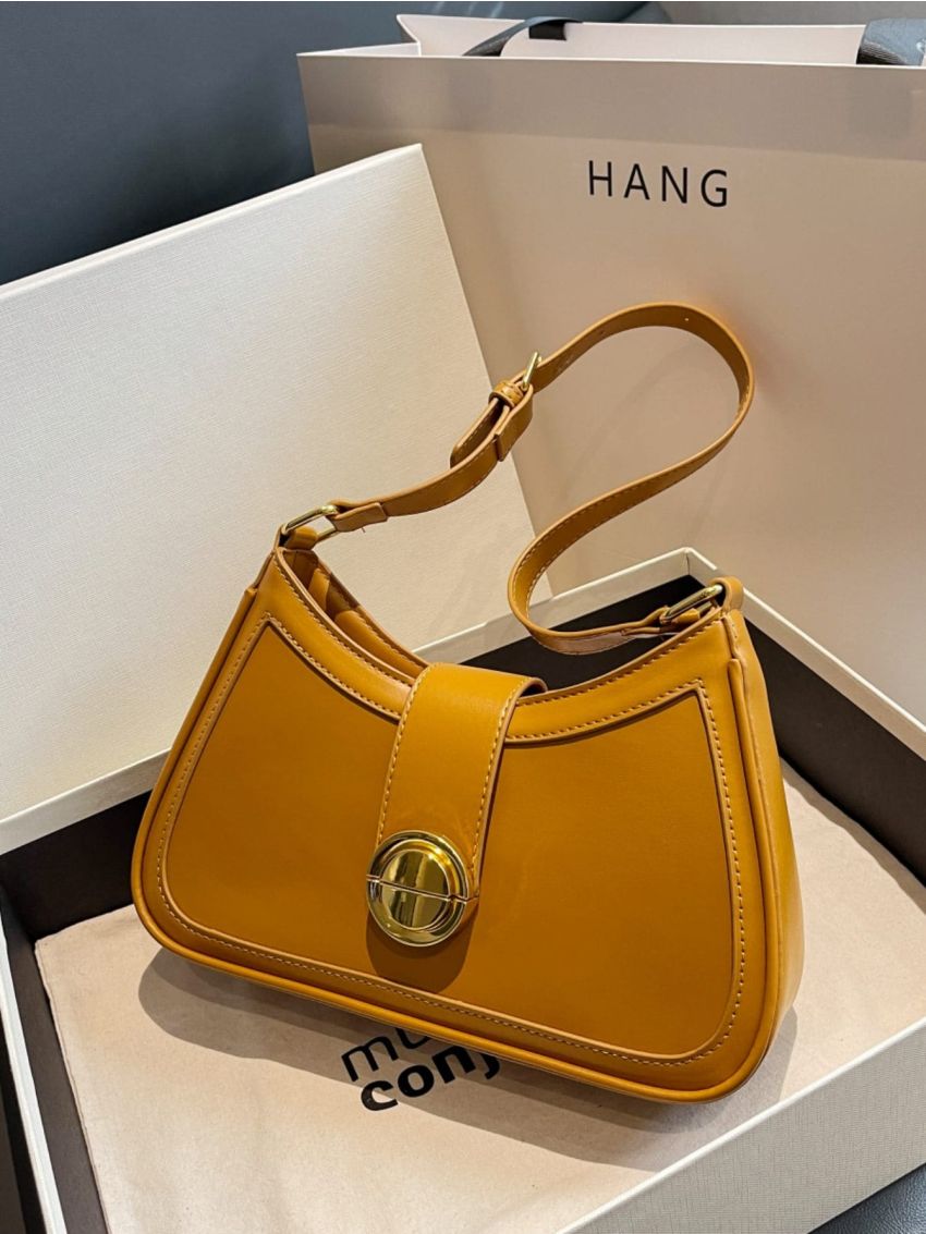 Metal Decor Baguette Bag