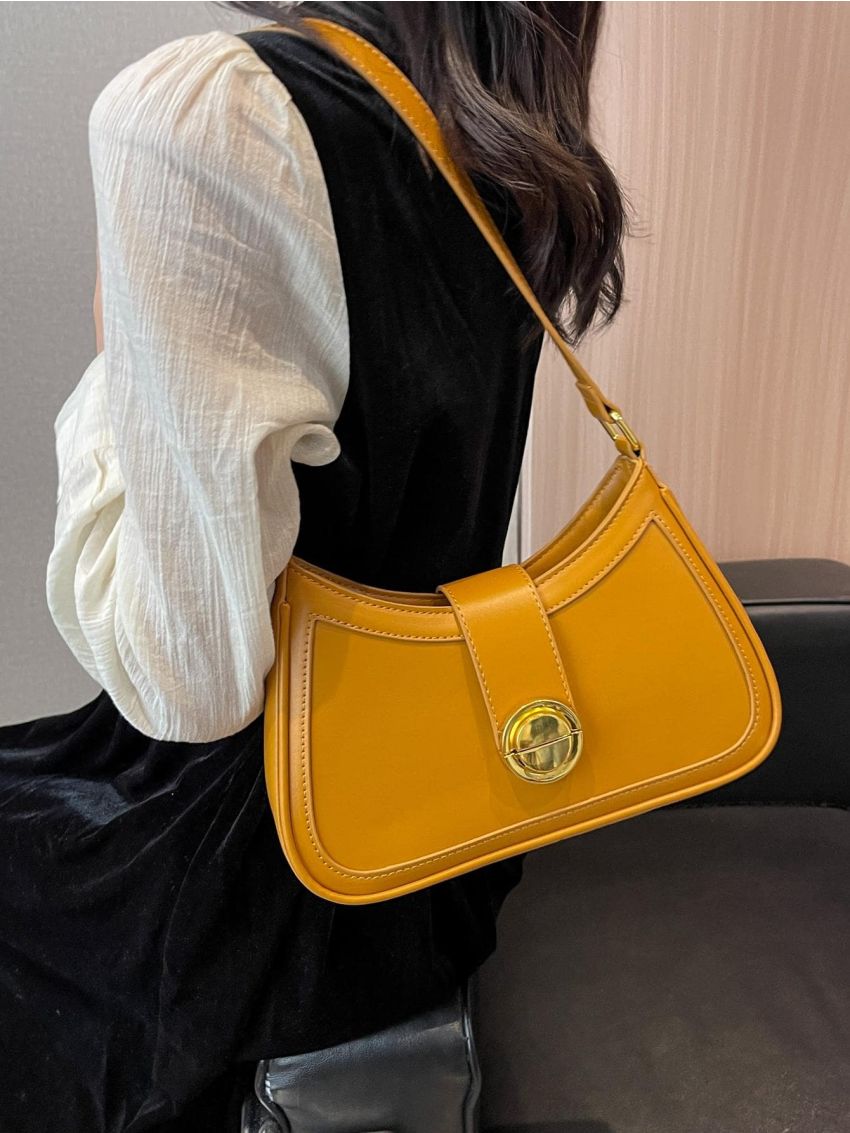 Metal Decor Baguette Bag