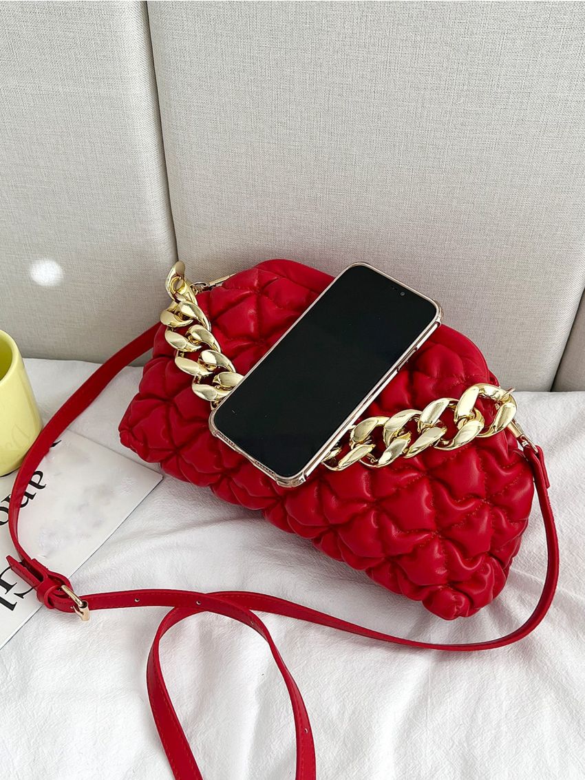 Minimalist Quilted Chain Handle Dome Bag