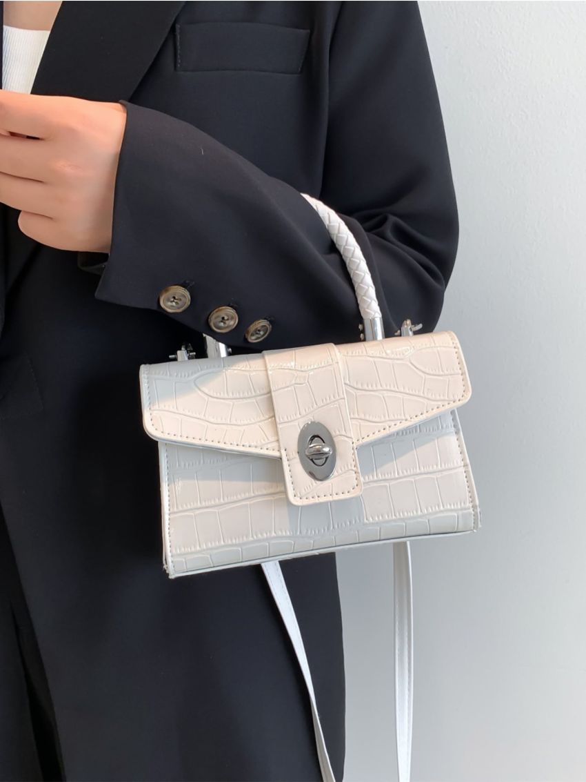 Mini Crocodile Embossed Twist Lock Flap Square Bag