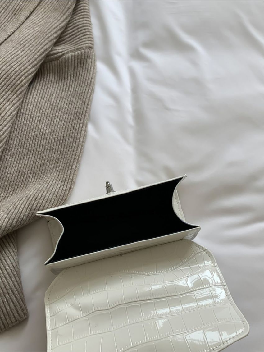 Mini Crocodile Embossed Twist Lock Flap Square Bag