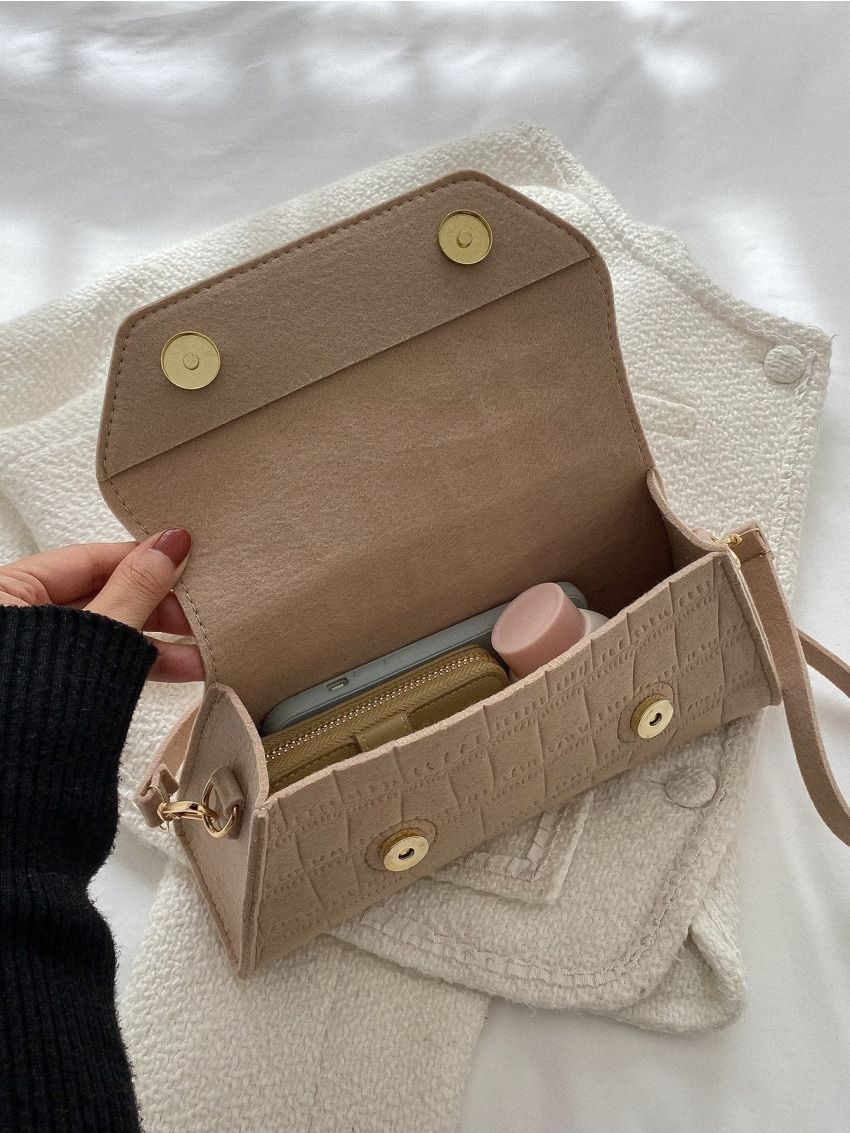 Crocodile Embossed Flap Baguette Bag