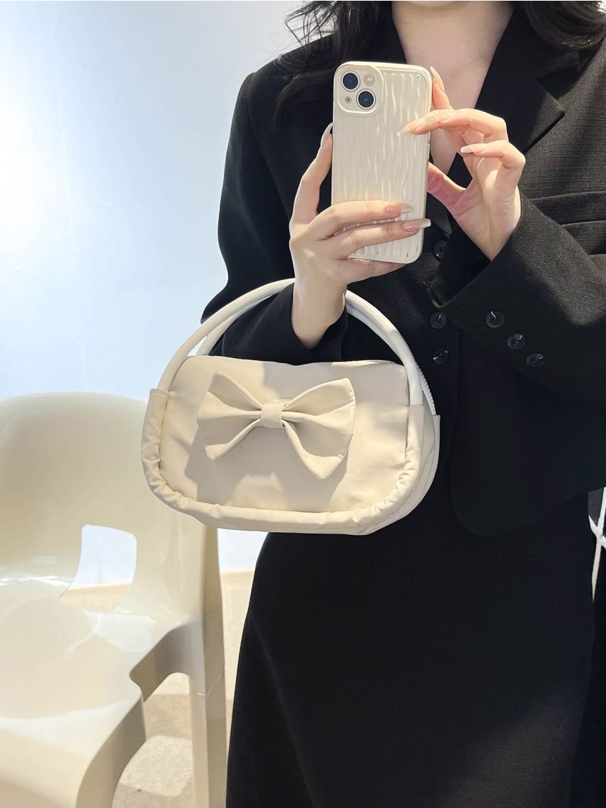 Bow Decor Double Handle Satchel Bag