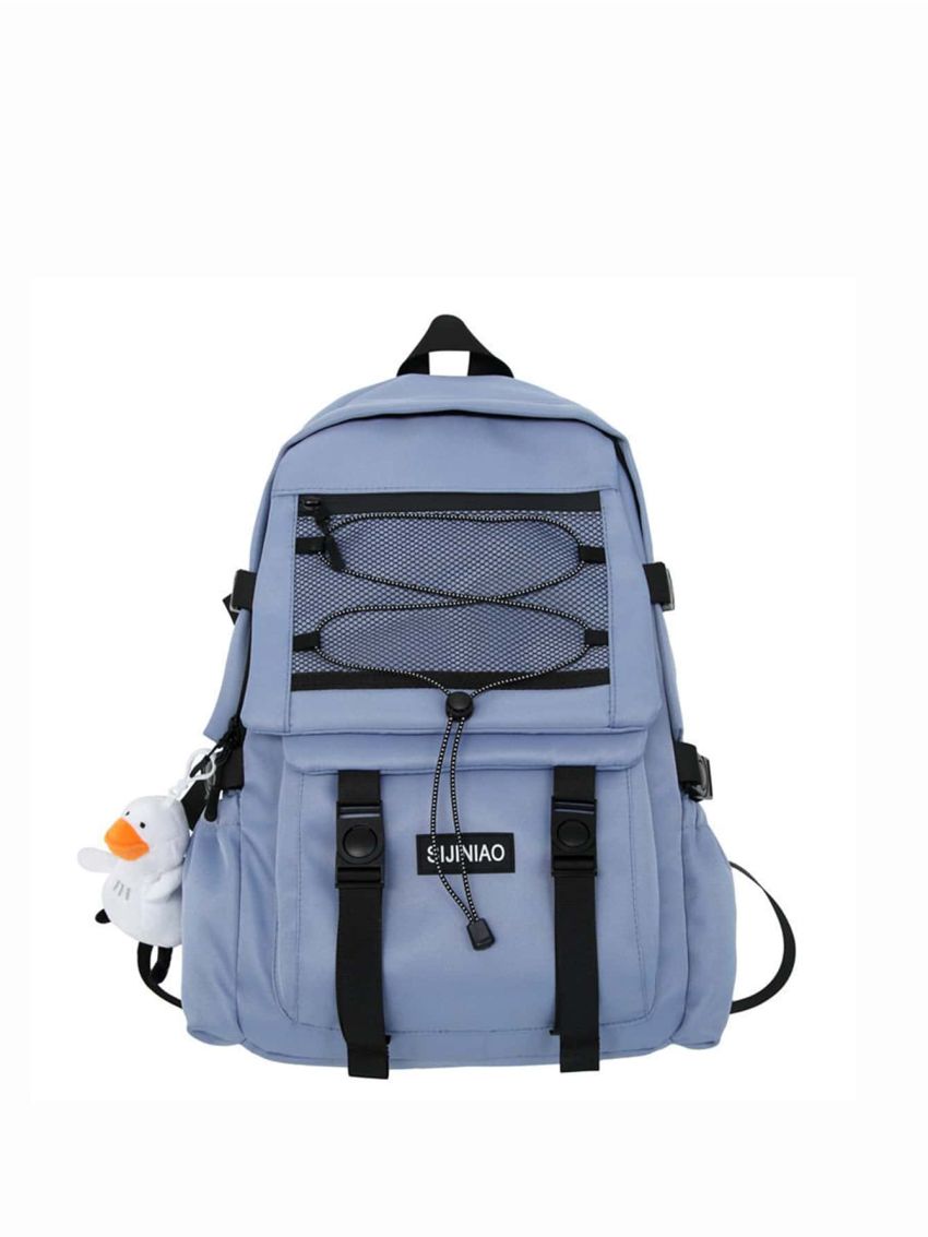 Drawstring Detail Laptop Backpack With Bag Charm
