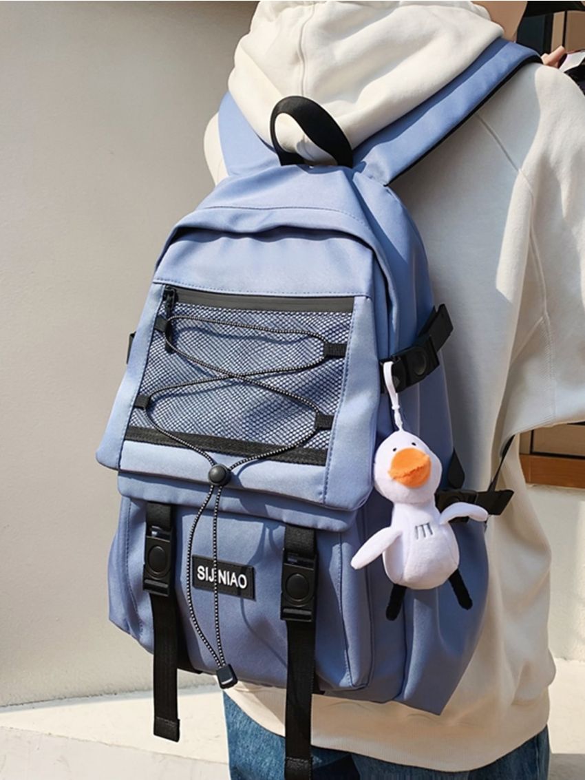 Drawstring Detail Laptop Backpack With Bag Charm