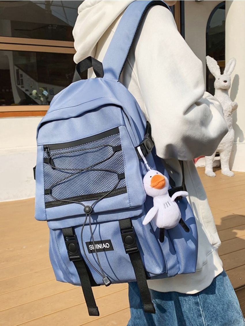 Drawstring Detail Laptop Backpack With Bag Charm