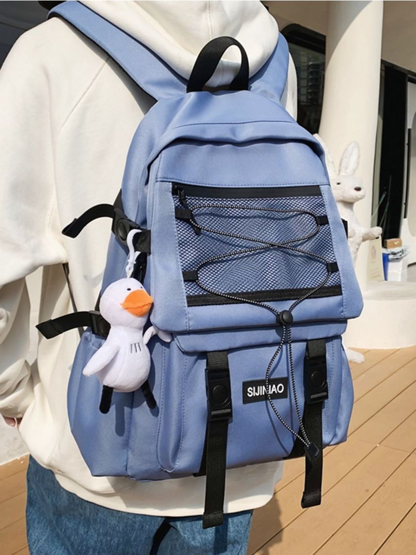 Drawstring Detail Laptop Backpack With Bag Charm