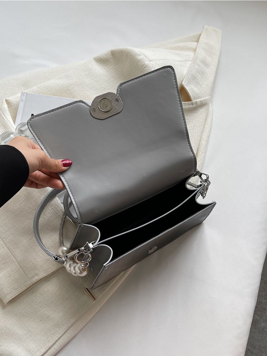 Faux Pearl Decor Flap Chain Square Bag