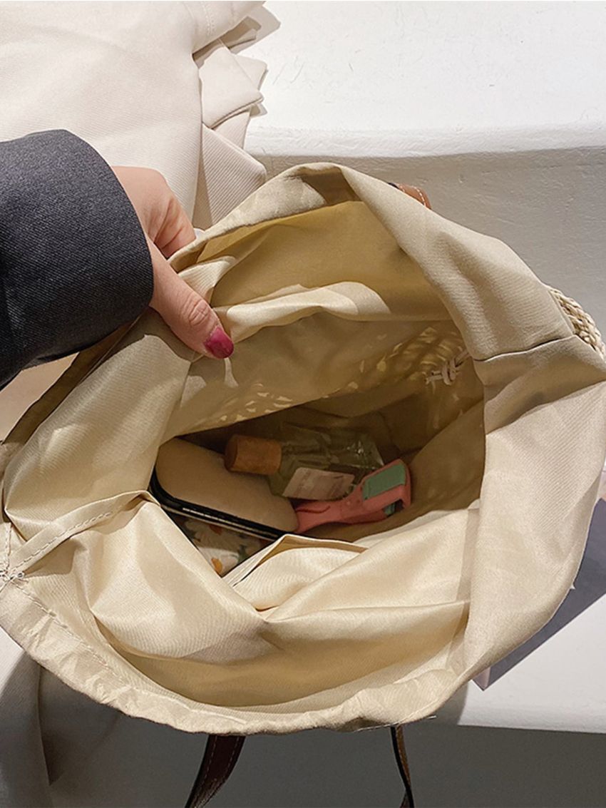 Hollow Out Drawstring Design Straw Bag