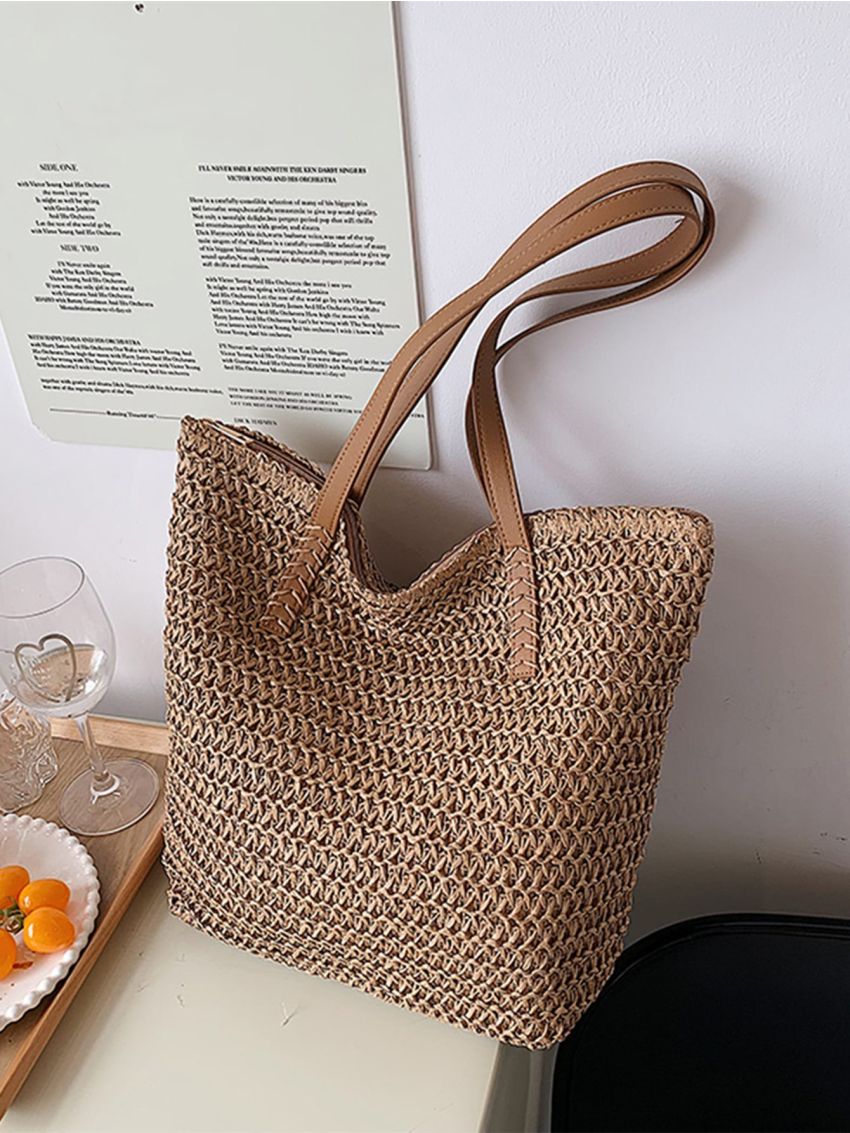 Stitch Detail Straw Bag