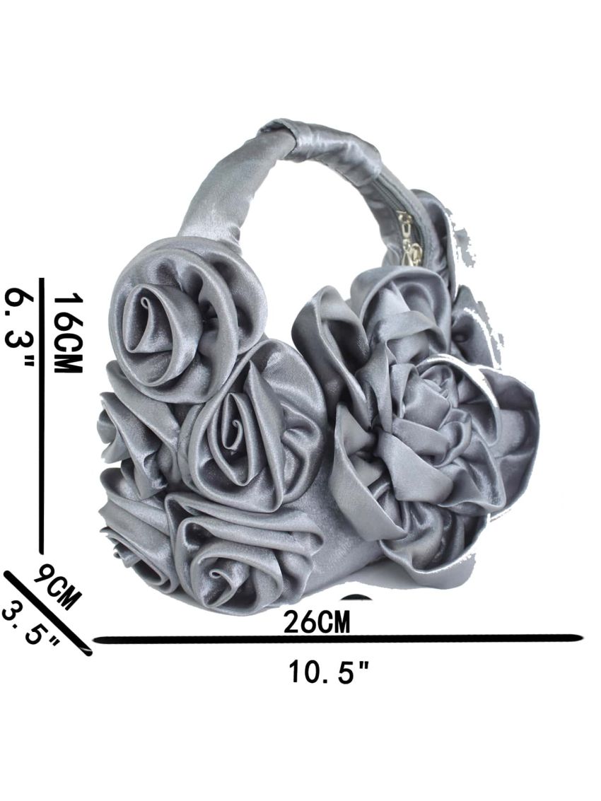 Flower Decor Top Handle Evening Bag