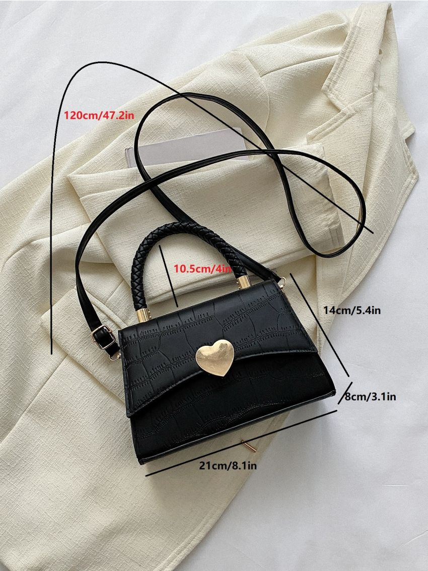 Crocodile Embossed Heart Decor Flap Square Bag