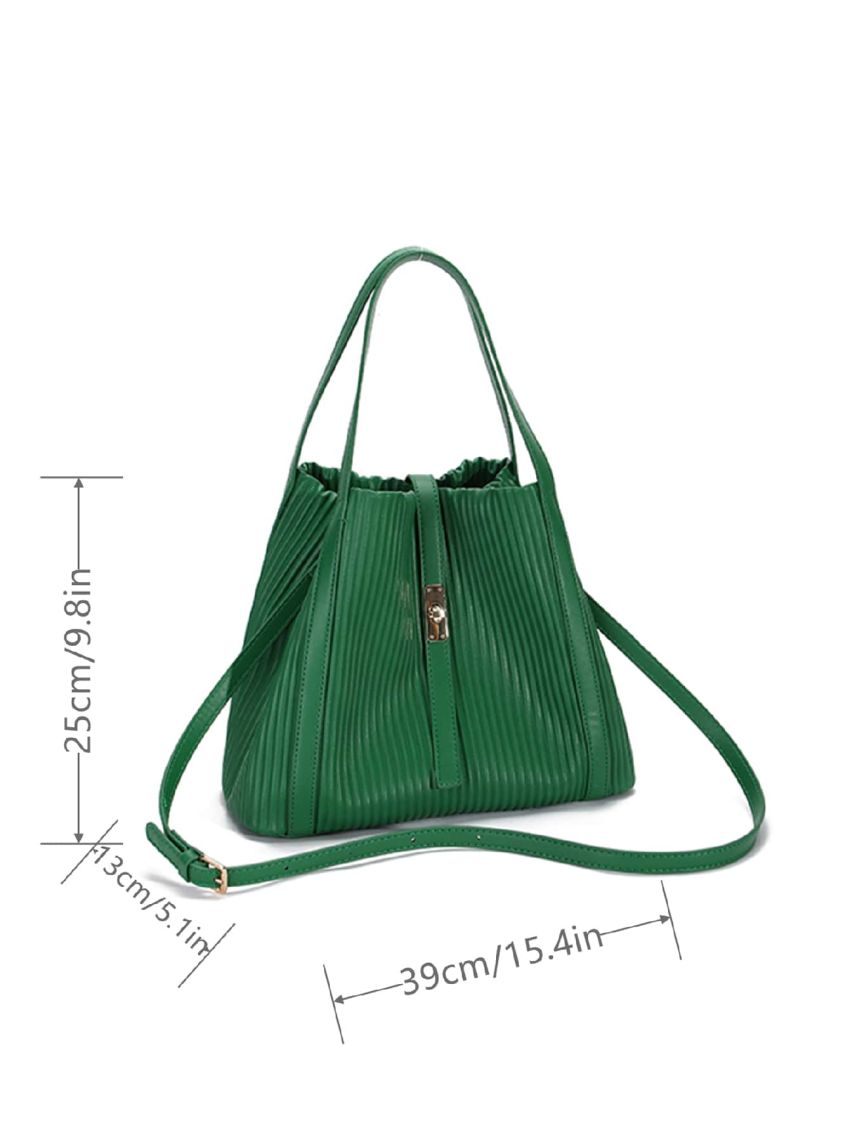 Twist Lock Design Pleated Embossed Top Handle Bag