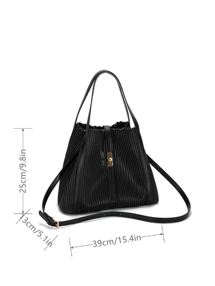 Twist Lock Design Pleated Embossed Top Handle Bag
