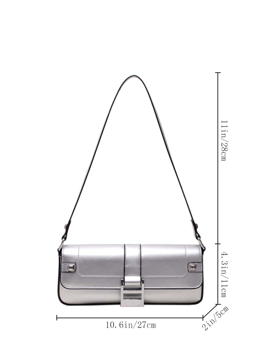 Metallic Flap Baguette Bag