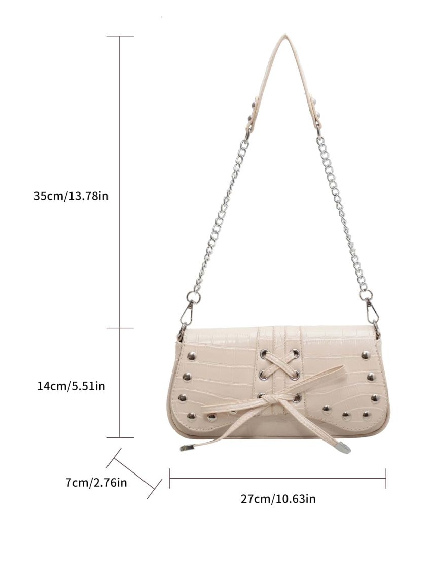 Crocodile Embossed Studded Decor Shoulder Bag