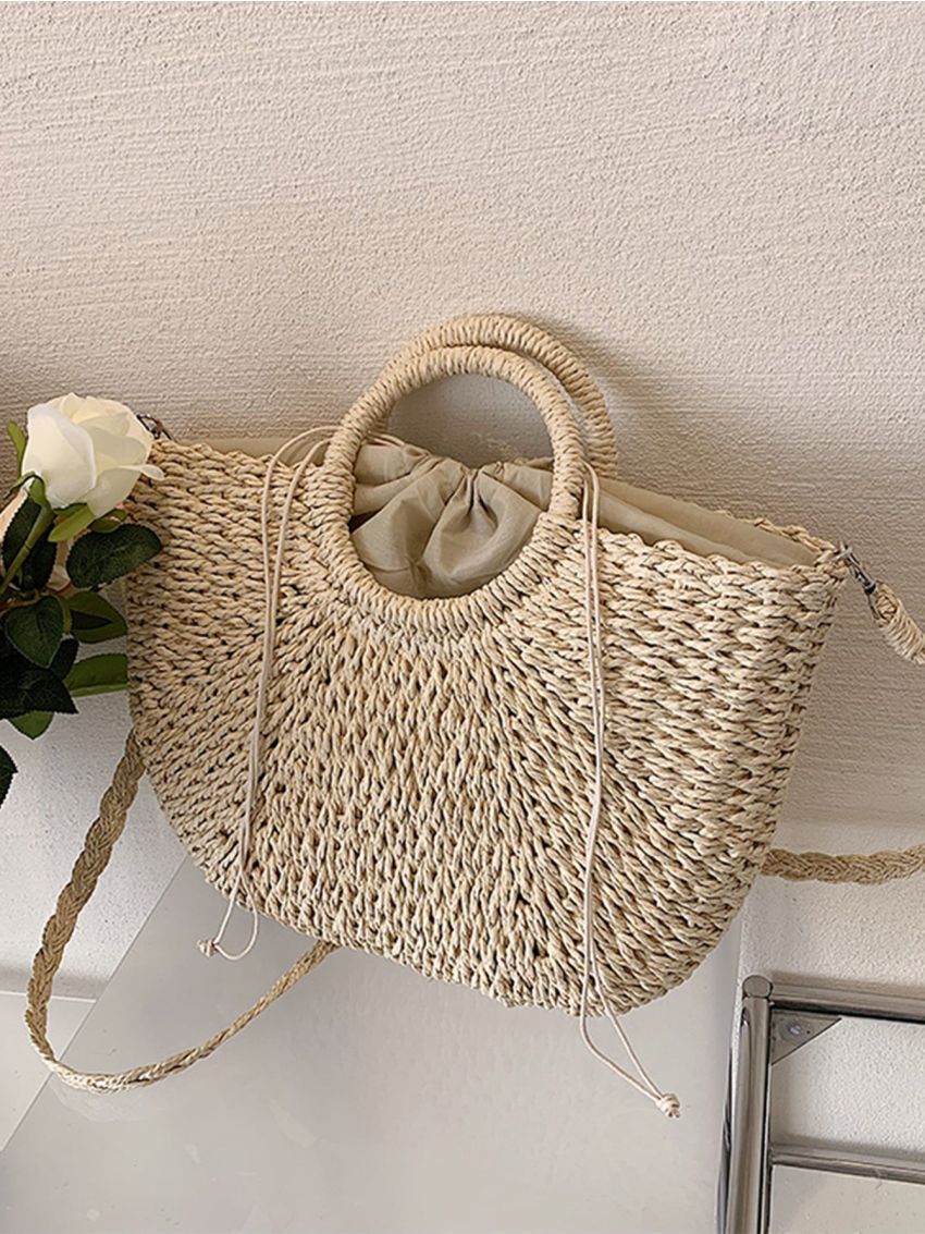 Drawstring Design Straw Bag