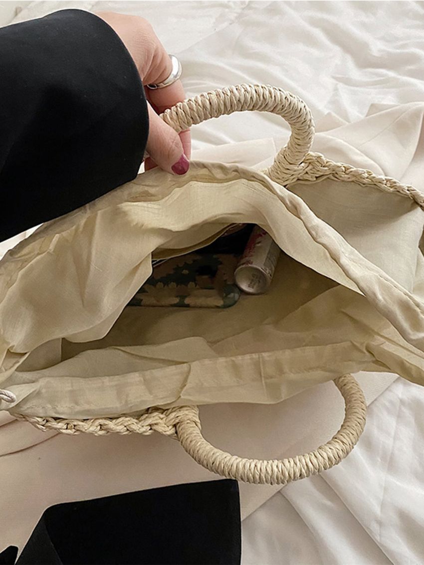 Drawstring Design Straw Bag