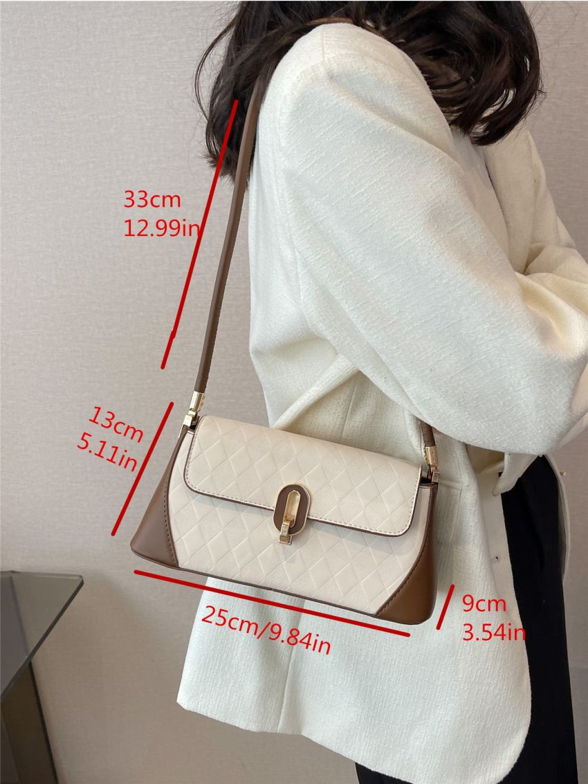 Argyle Embossed Two Tone Flap Baguette Bag