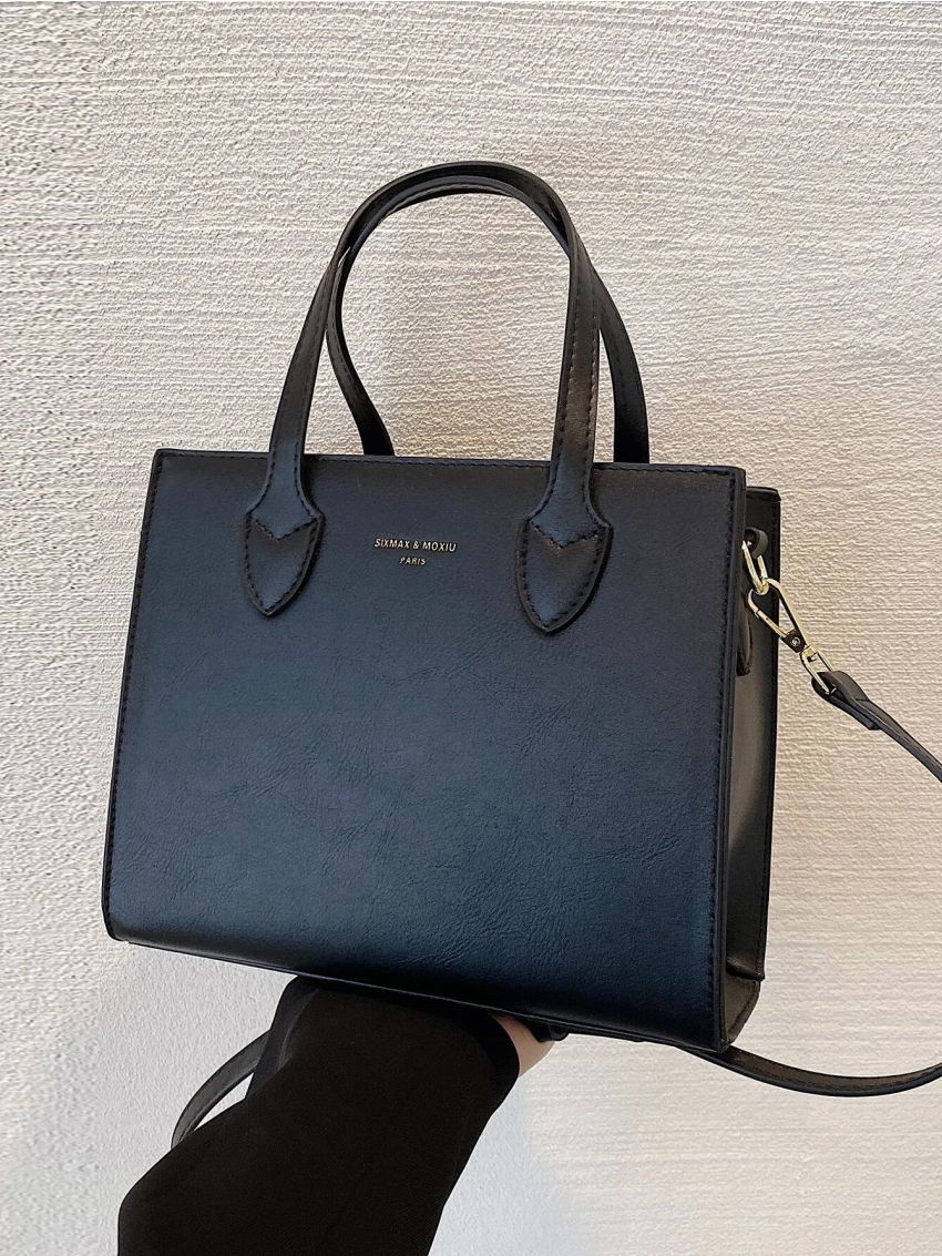 Letter Graphic Double Handle Square Bag