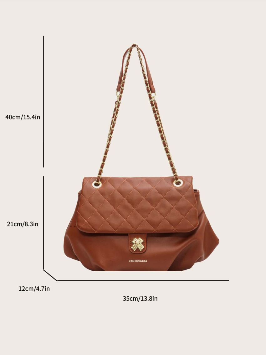 Quilted Twist Lock Flap Shoulder Bag