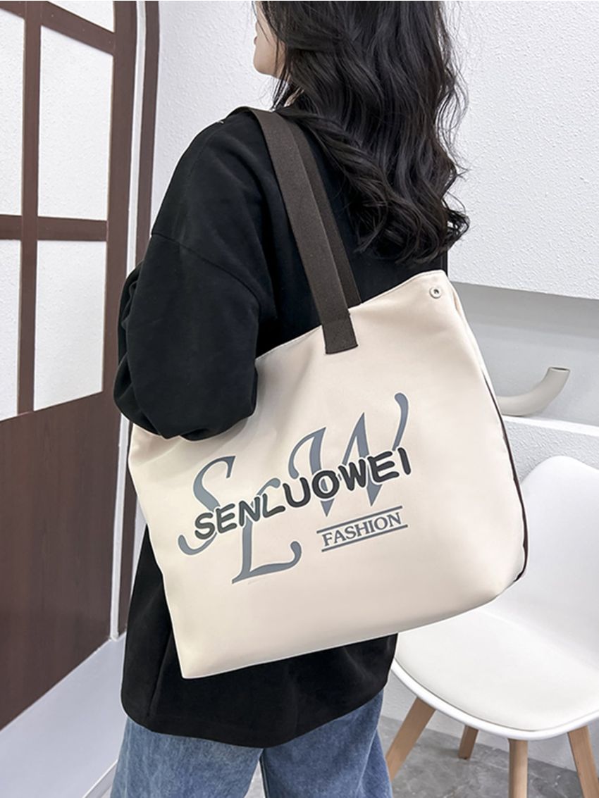 Letter Graphic Shoulder Tote Bag