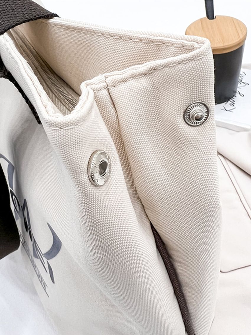 Letter Graphic Shoulder Tote Bag