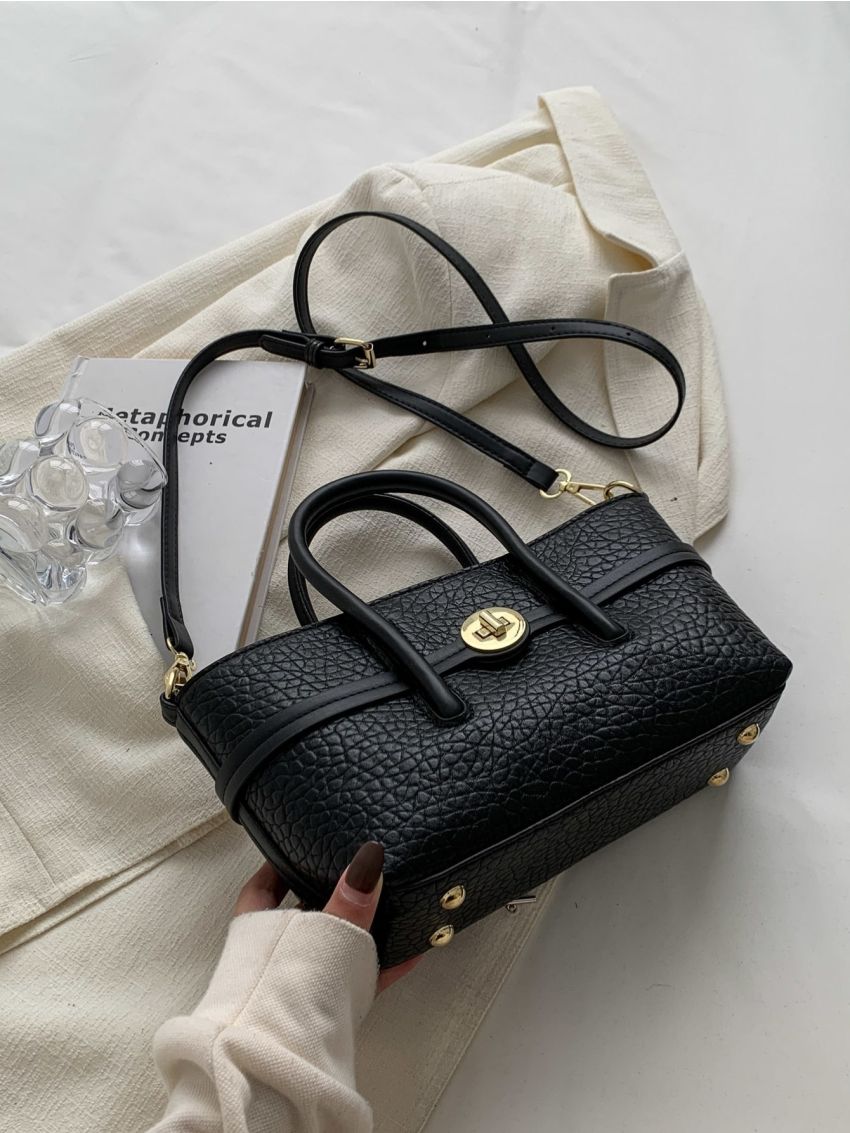 Litchi Embossed Satchel Bag