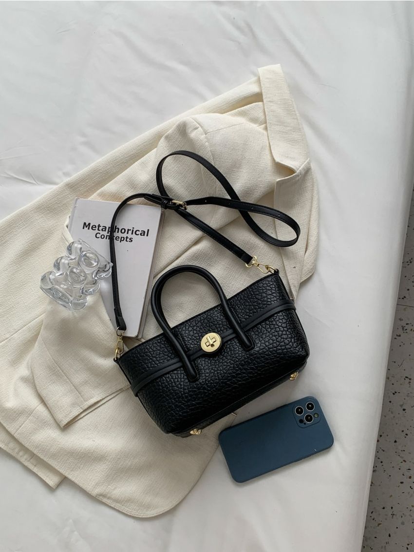 Litchi Embossed Satchel Bag