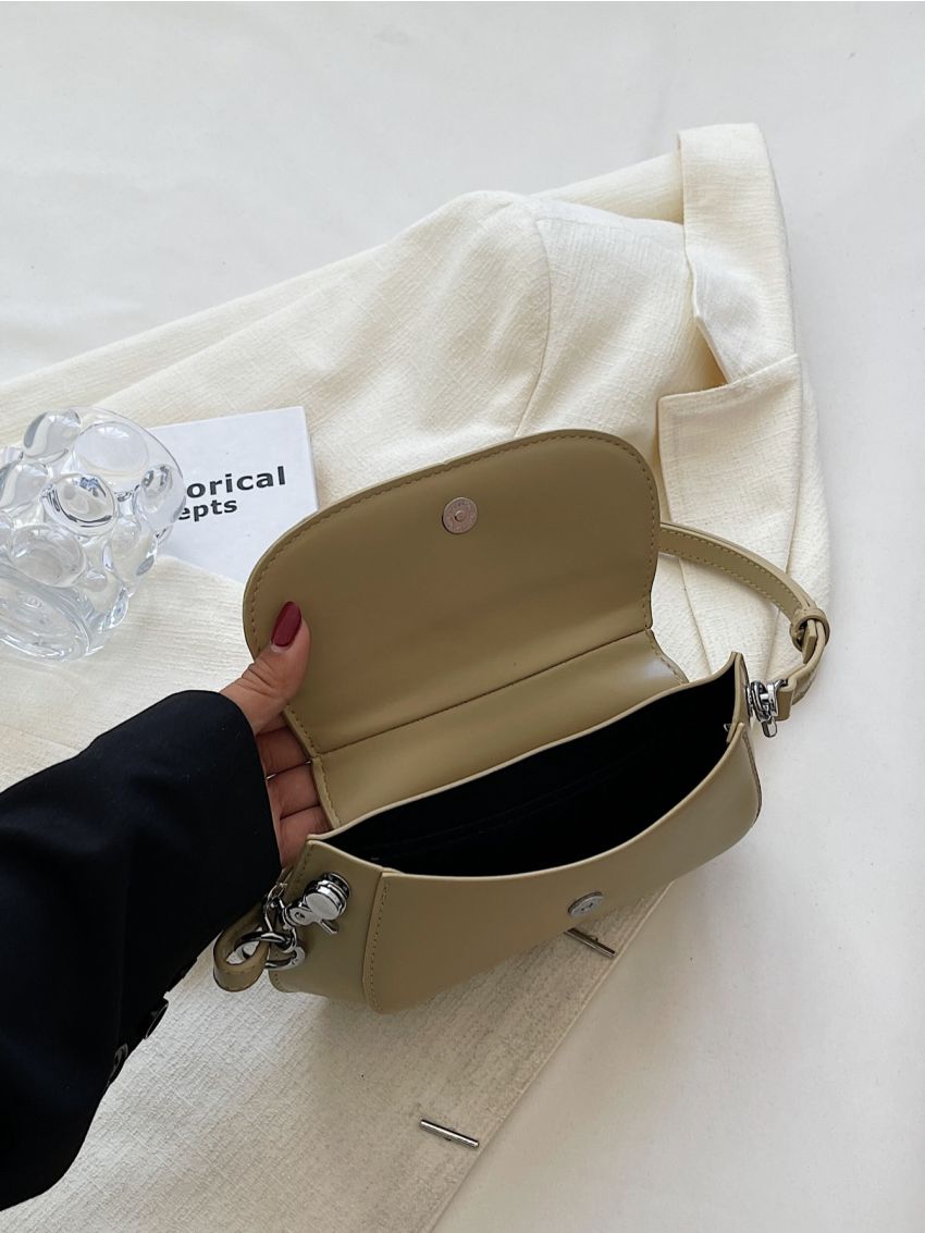 Faux Pearl Decor Flap Saddle Bag