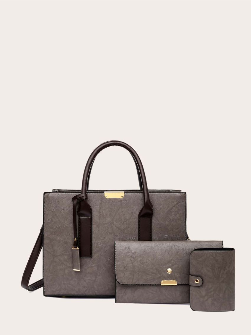 3pcs Litchi Embossed Tote Bag Set, Best Work Bag For Women