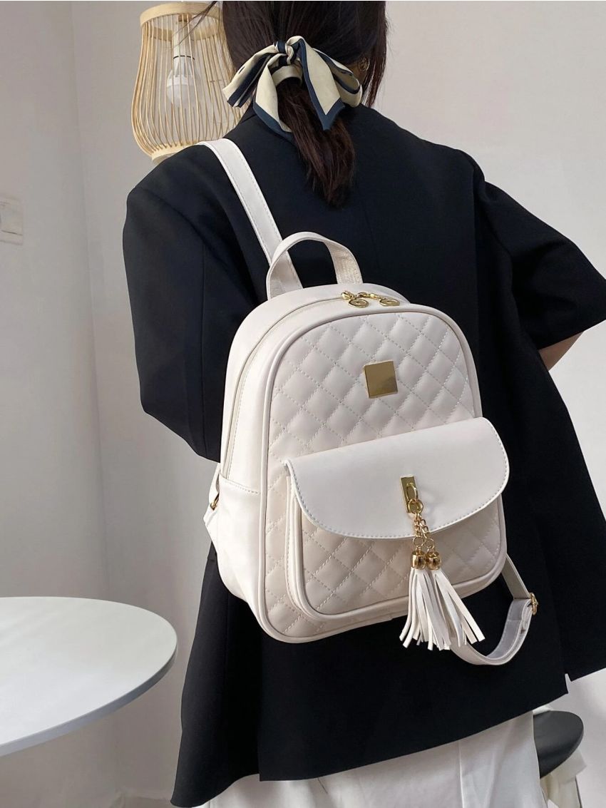 3pcs Quilted Tassel Decor Backpack Set
