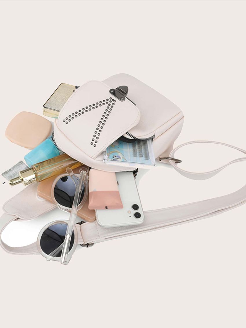 Studded Decor Push Lock Sling Bag