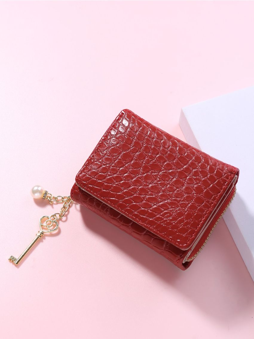 Crocodile Embossed Key & Lock Decor Small Wallet