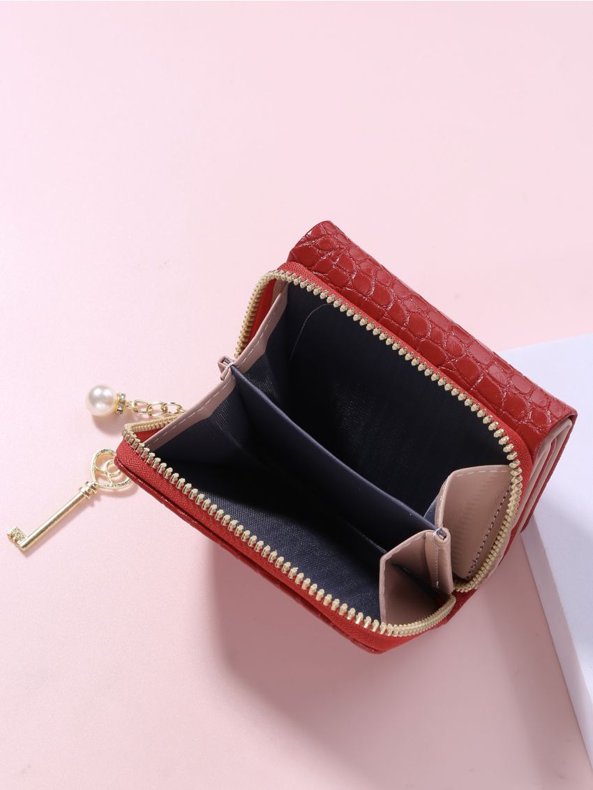 Crocodile Embossed Key & Lock Decor Small Wallet