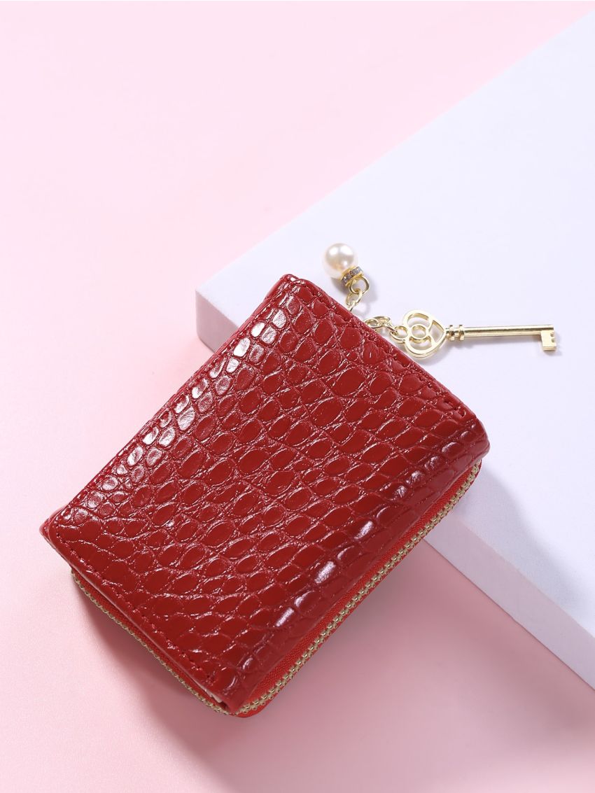 Crocodile Embossed Key & Lock Decor Small Wallet