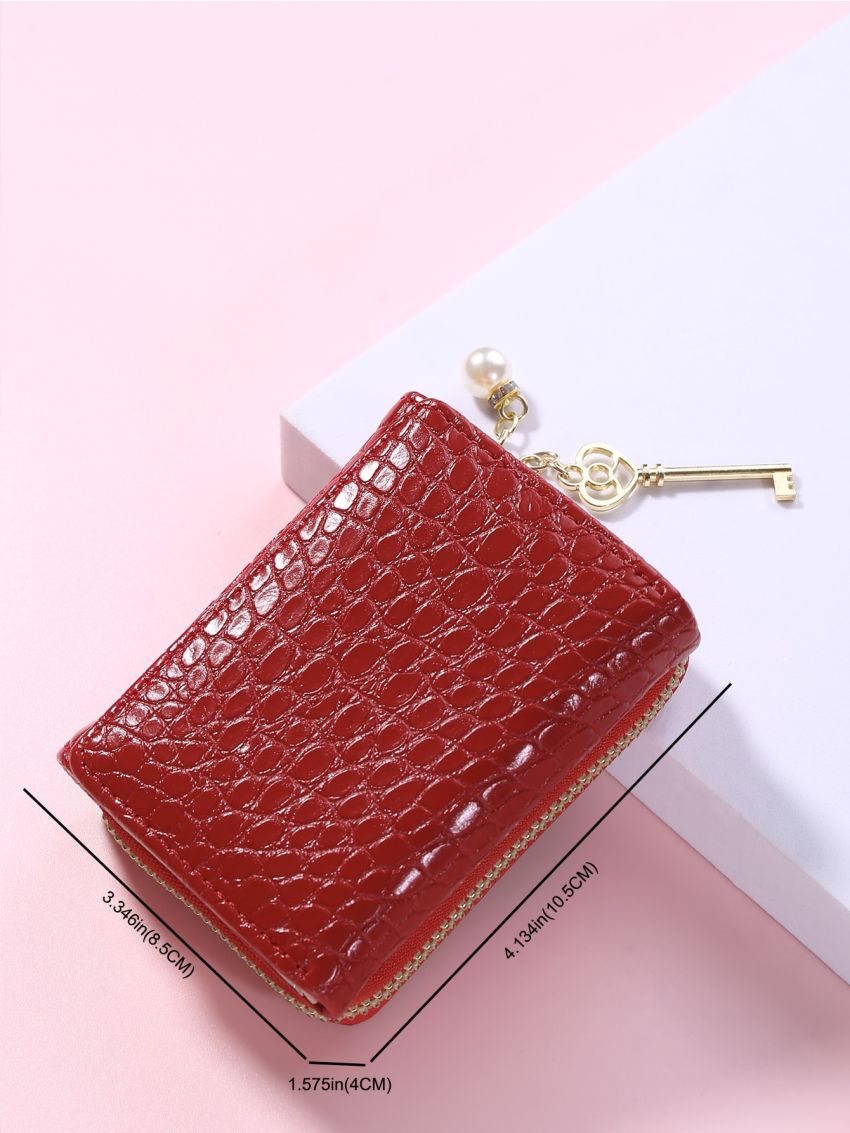 Crocodile Embossed Key & Lock Decor Small Wallet