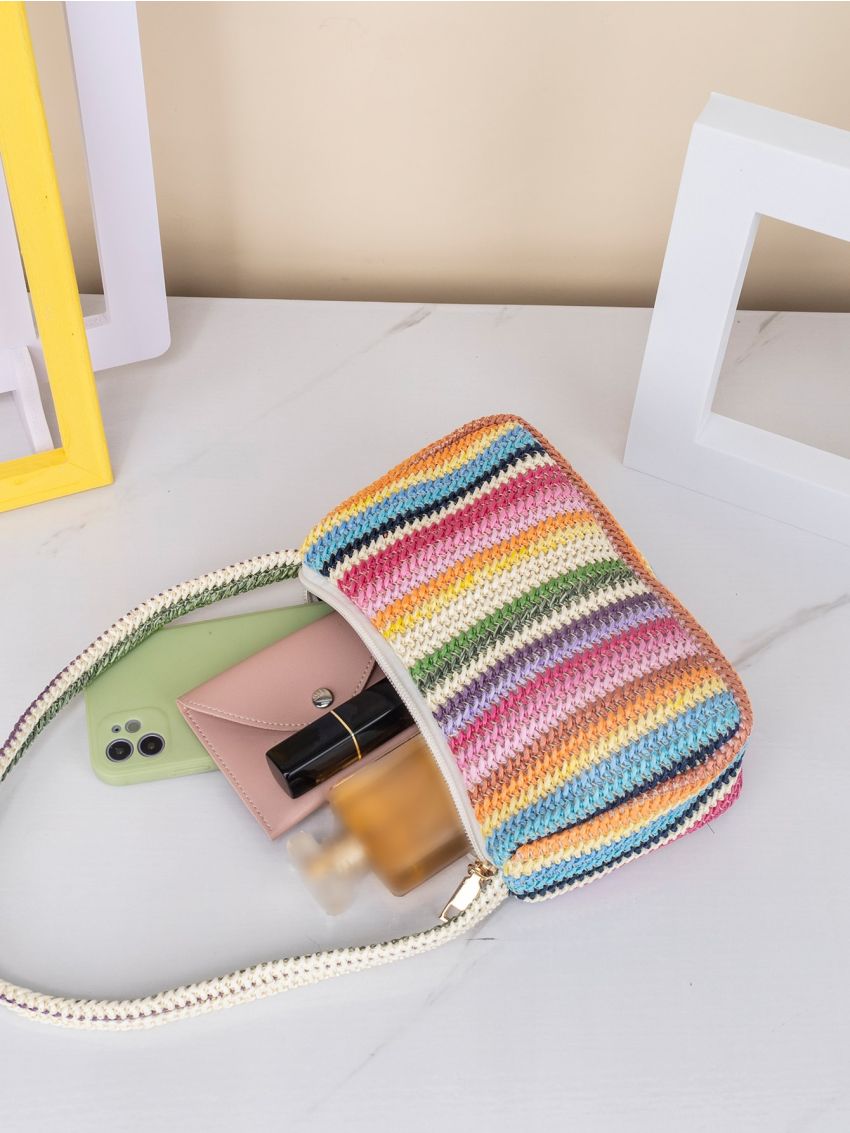 Color Block Straw Bag