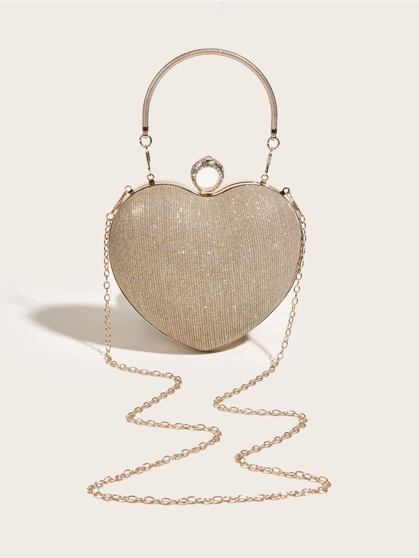 Mini Glitter Rhinestone Decor Heart Design Novelty Bag