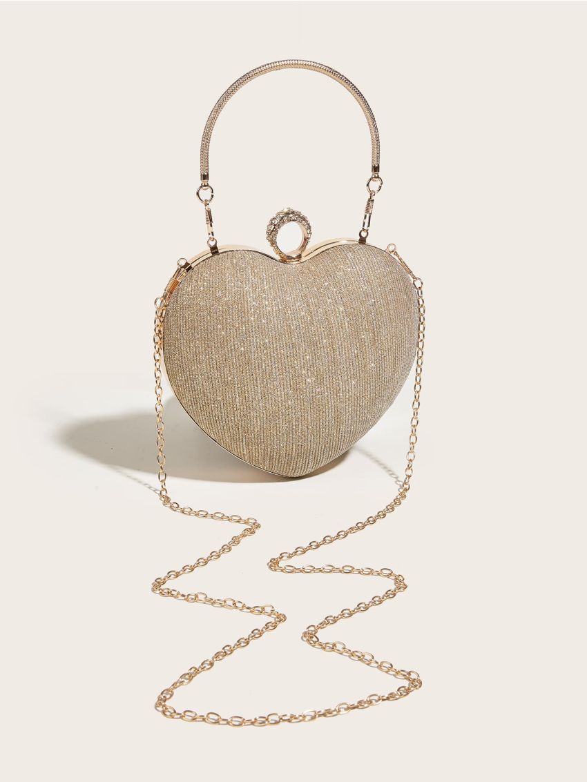 Mini Glitter Rhinestone Decor Heart Design Novelty Bag